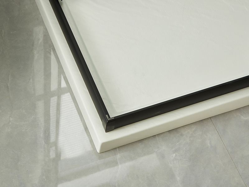 Mampara de ducha corrediza SQ, vidrio templado transparente, perfil de aluminio negro, manija con orificios dobles, con bandeja Mampara de ducha corrediza SQ, vidrio templado transparente, perfil de aluminio negro, manija con orificios dobles, con bandeja