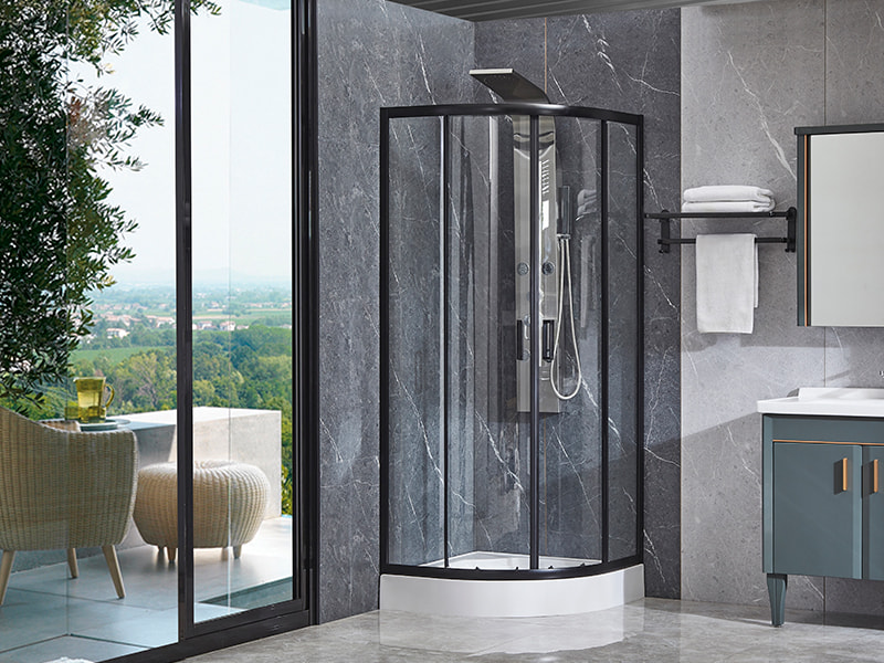 Puerta corrediza de vidrio SE para mampara de ducha, perfil de aluminio negro