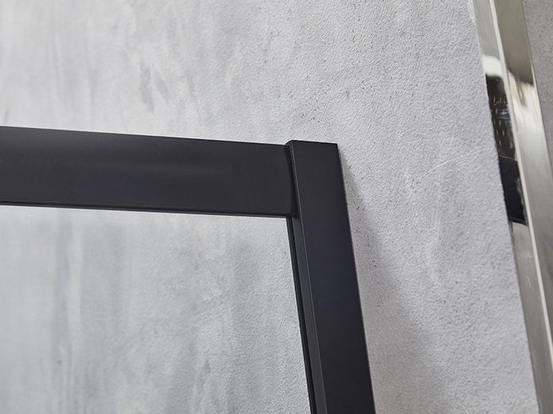 Mampara de ducha corrediza SE, vidrio templado transparente, perfil de aluminio negro, manija con orificios dobles, sin bandeja Mampara de ducha corrediza SE, vidrio templado transparente, perfil de aluminio negro, manija con orificios dobles, sin bandeja