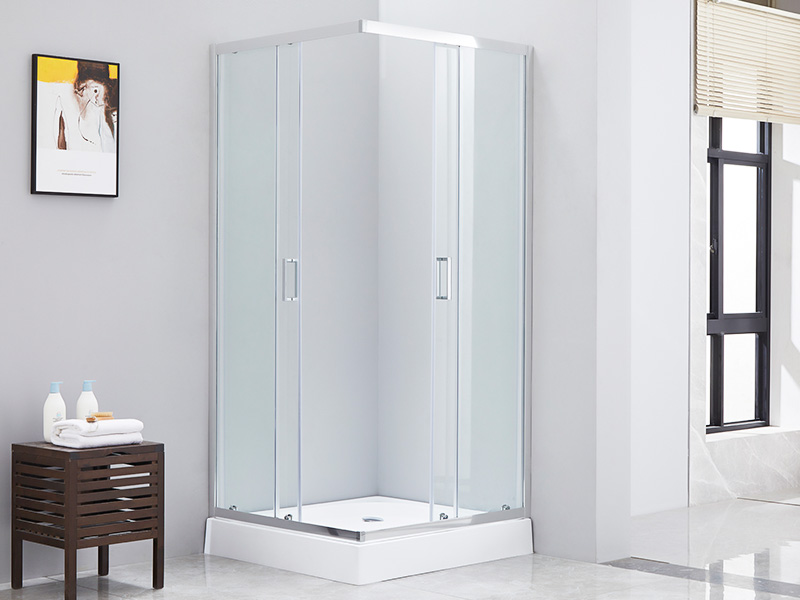 Mampara de ducha deslizante para baño de vidrio templado transparente SQ, con bandeja