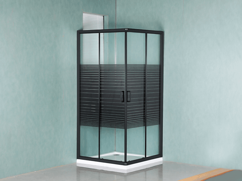 Cabina de ducha deslizante cuadrada de perfil de aluminio negro SQ con manija de agujeros dobles