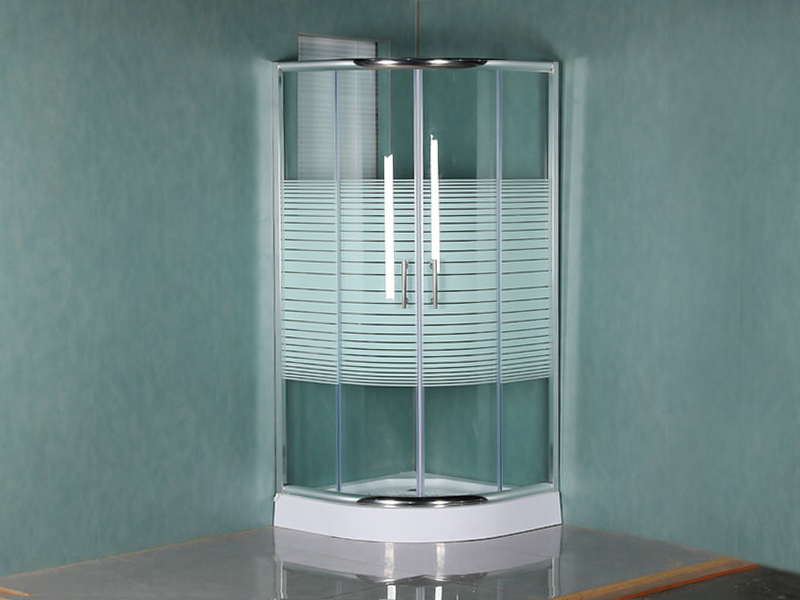 Mampara de ducha corrediza SE, vidrio templado transparente con impresión, perfil de aluminio cromado, manija con orificios dobles, con bandeja